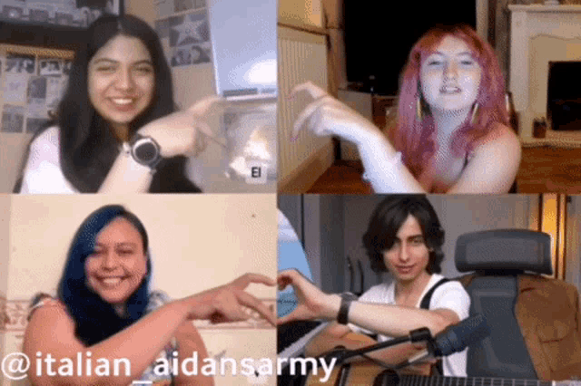 a group of people are making a heart shape with their hands and the hashtag italian_aidansarmy
