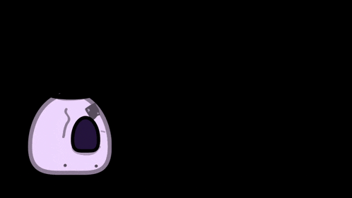 a cartoon character with a purple face and a black eye is sitting on a black background .