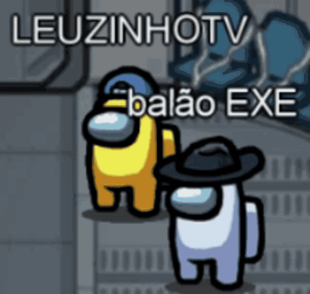 two among us characters are standing next to each other in a room