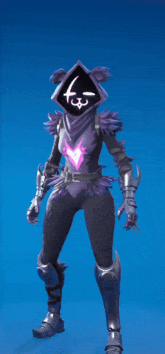 a woman in a purple and black costume with a smiley face on her head