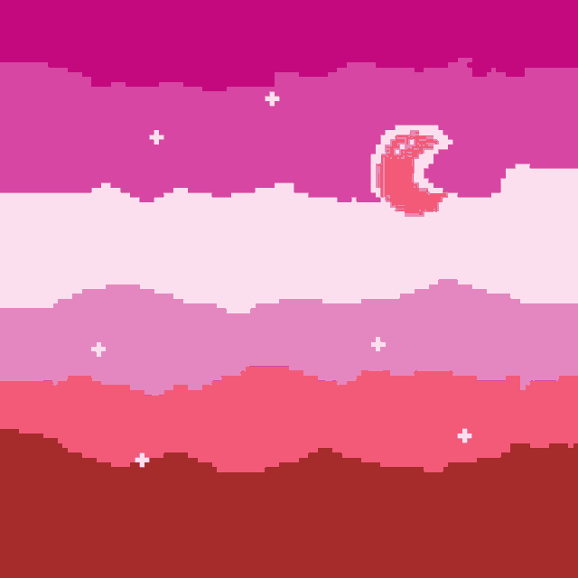 a pixel art of a night sky with a crescent moon and stars