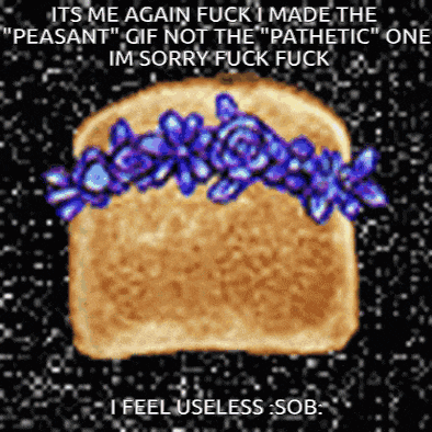 a slice of bread with purple flowers on it and the words " its me again fuck i made the "