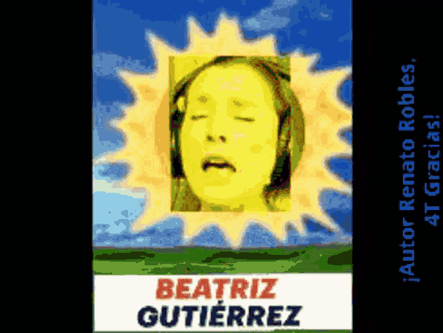 a picture of a woman with headphones and the name beatriz gutierrez on the bottom