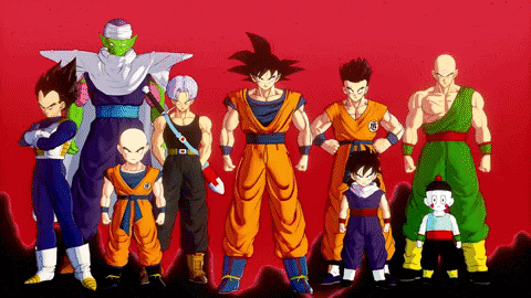 a group of dragon ball characters standing in a line