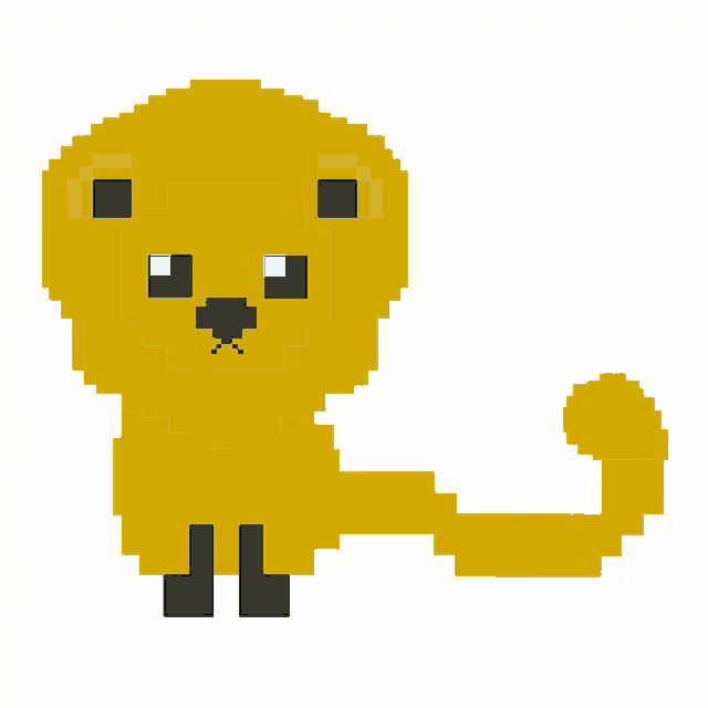 a pixel art of a yellow lion with blue eyes