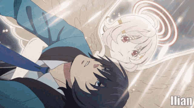 a man and a woman are laying next to each other with the word ilian in the bottom right corner
