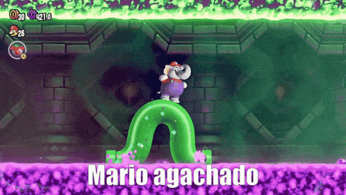 a screenshot of a video game with the words mario agachado on the bottom