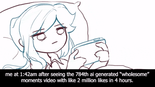 a drawing of a girl looking at a cell phone with a caption that says " wholesome "