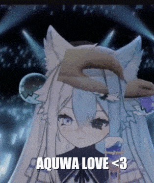 a picture of a anime girl with the words aquwa love < 3 on the bottom