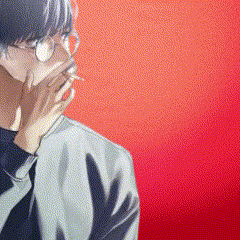 a man wearing glasses is smoking a cigarette while covering his mouth with his hand .