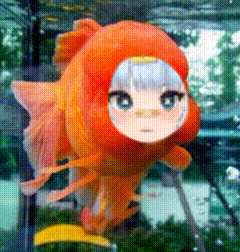 a goldfish with a girl 's head on it