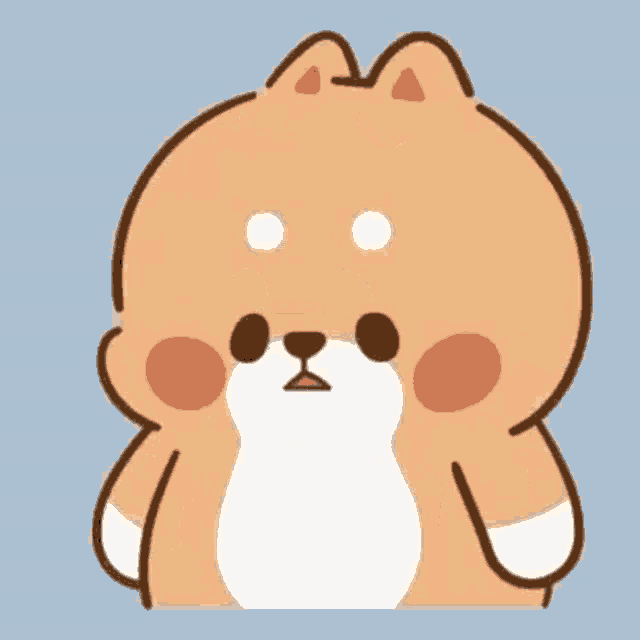 a cartoon drawing of a shiba inu dog with big cheeks and big eyes .
