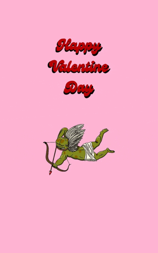 a cupid with a bow and arrow is on a pink background that says happy valentine 's day