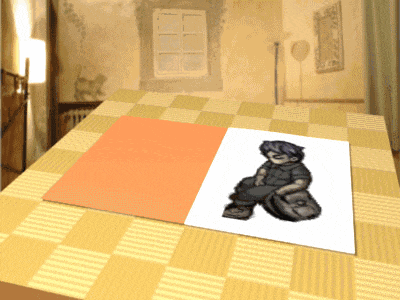 a drawing of a boy sitting on a table
