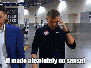 a man walking in a hallway with the words " it made absolutely no sense " on the bottom