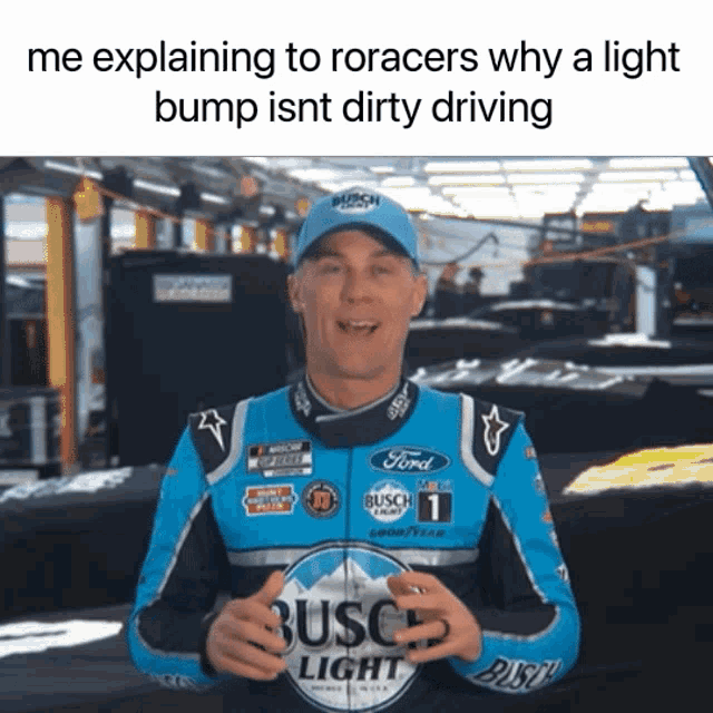 a man wearing a busch light jacket is explaining why a light bump isn t dirty driving