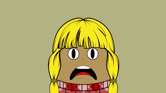 a cartoon drawing of a girl with blonde hair making a sad face