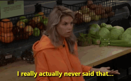 a woman in an orange hoodie says " i really actually never said that ... "