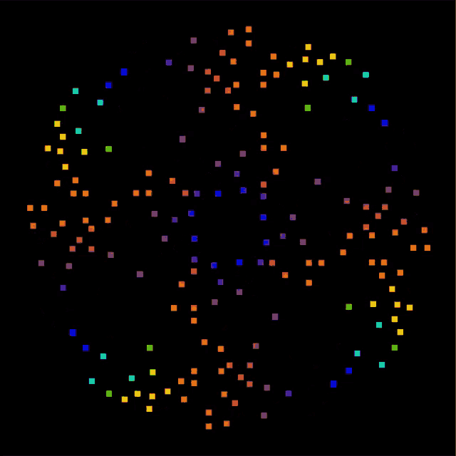 colorful squares on a black background with a circle in the middle