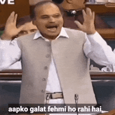 a man is giving a speech and says aapko galat fehmi ho rahi hai ..
