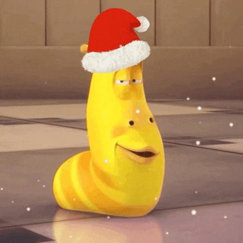 a cartoon worm wearing a santa hat is smiling