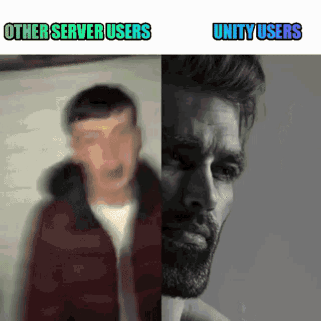 a blurry picture of a man next to a picture of a man with the words other server users unity users