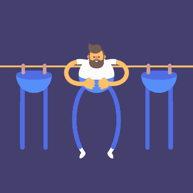a man with a beard is doing a handstand on a bar