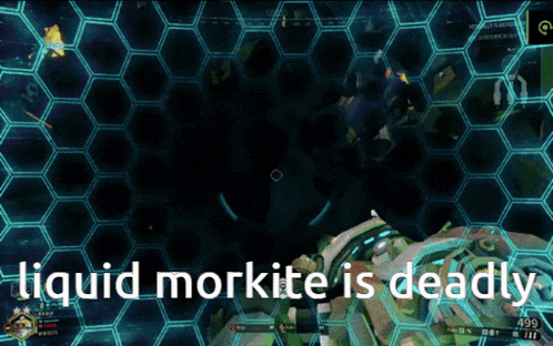 a video game screen says liquid morkite is deadly on it