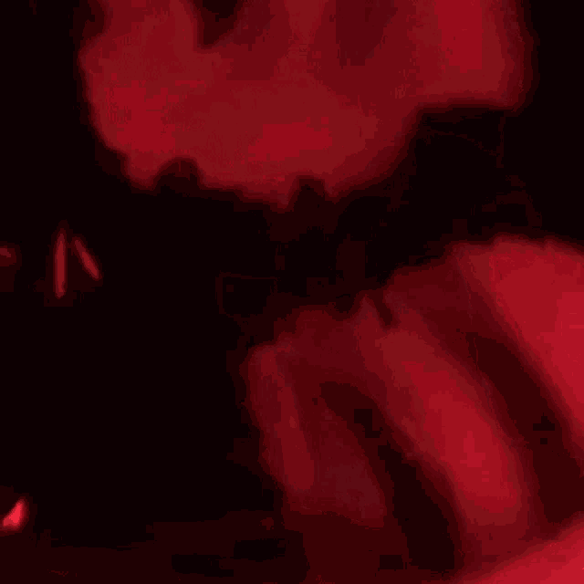 a person with a mask on their face is standing in a red room .