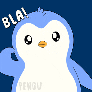 a penguin with the words blai blai blai written above it