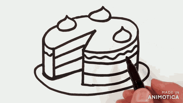 a drawing of a cake with a slice taken out of it is made in animotica