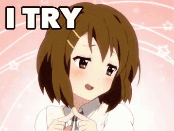 a girl with brown hair is making a cross with her fingers and the words i try above her