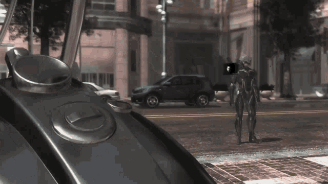 a woman in a futuristic helmet with a gun in her mouth