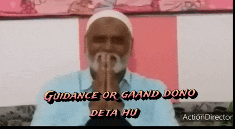 a man with a beard is praying with the words guidance or gaand dono deta hu above him
