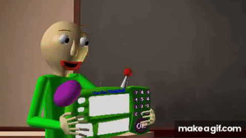 a cartoon character is holding a green box with a remote control .