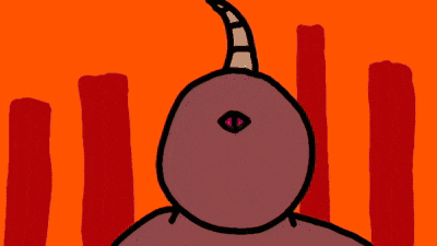 a cartoon drawing of a devil with a horn and a flame coming out of his mouth .