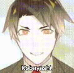 a close up of a person 's face with the words kobayashi written on it .