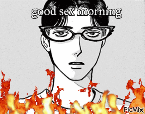 a black and white drawing of a man with glasses and the words good sex morning on the bottom