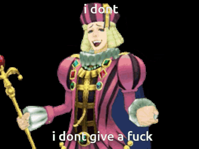 a pixelated image of a king with the words " i dont i dont give a fuck " on the bottom