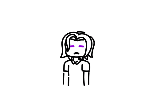 a black and white drawing of a person with purple hair and a purple face .