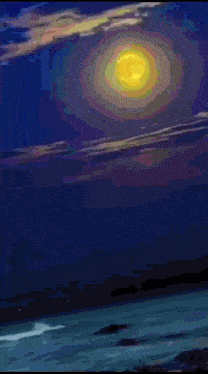 a painting of a city at night with a lot of lights and a body of water in the foreground