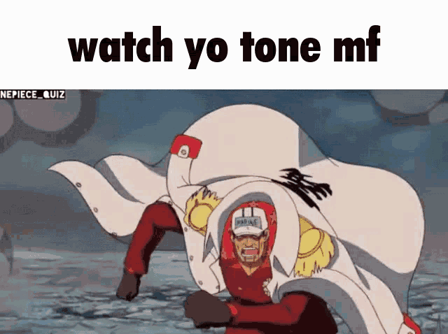 a cartoon character with the words watch yo tone mf on the top