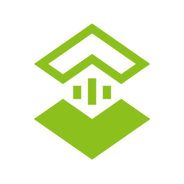 a green and white logo with a house on top