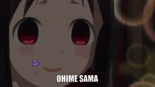 a close up of a girl 's face with the words ohime sama written below it