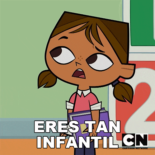 a cartoon of a girl with the words eres tan infantil cn above her