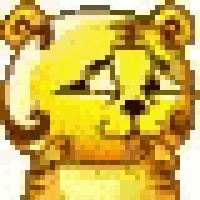a pixel art drawing of a tiger with a sad face .