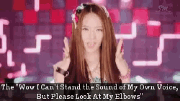 a woman giving a peace sign with the words " the wow i can 't stand the sound of my own voice "