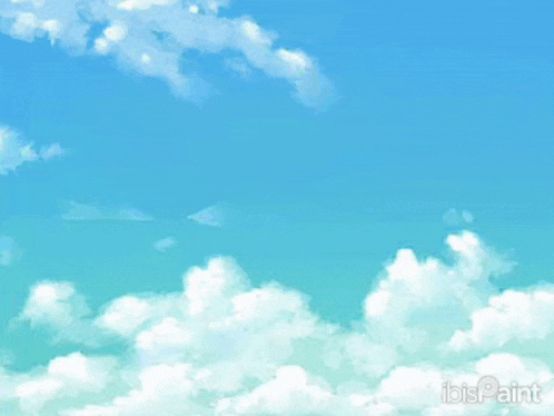 a cartoon character is flying through a blue sky with clouds