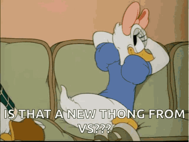 a cartoon of daisy duck sitting on a couch