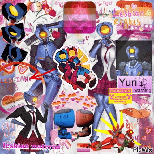 a collage of pictures of robots with the words lesbian rights on the bottom